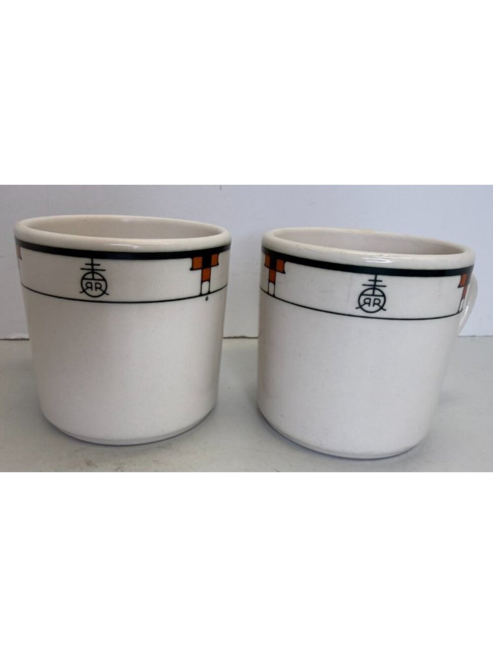 Vintage Buffalo Pottery Roycroft Arts & Crafts Coffee Mug Pair Set of 2